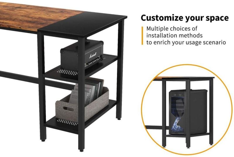 L-Shaped Computer Desk Writing Study Table with Storage Shelves Industrial Office Corner Desk