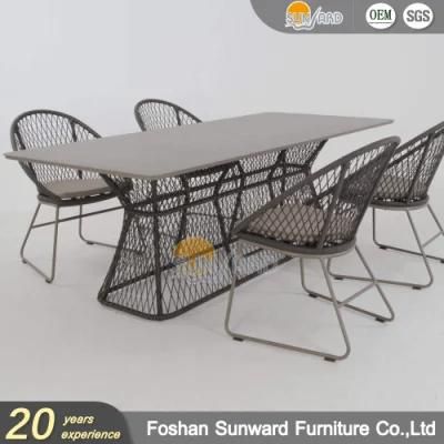 Modern Luxury Garden Patio Outdoor Aluminium Polyester Rope Leisure Restaurant Home Hotel Table and Chair Patio Dining Furniture