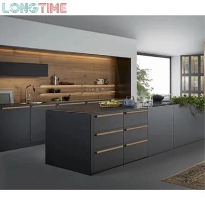 China Direct Factory Custom Black Lacquer Modular Wood Grain Skin Melamine Kitchen Cabinets
