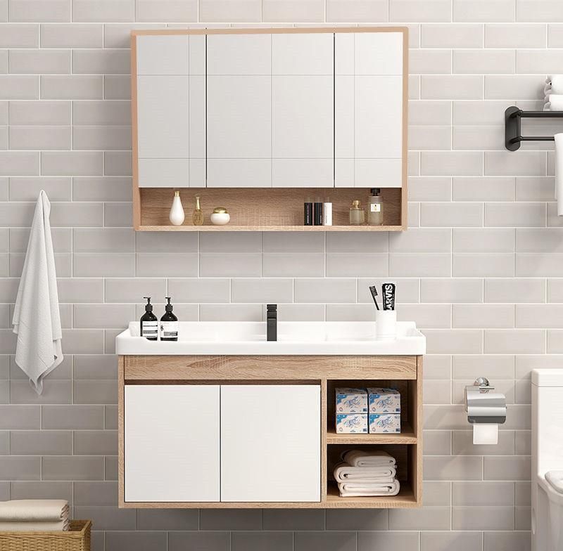 Modern Simple Big Storage Bathroom Vanities with LED Mirrored Cabinet