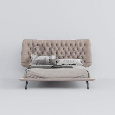2022 Nordic Designer Solid Wood Frame Bedroom Furniture Modern Upholstered Platfoam Bed