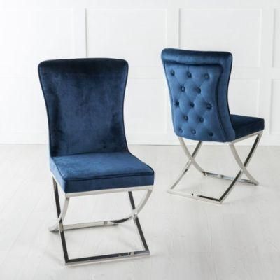 Hotel Furniture Modern Blue Velvet Fabric Dining Chairs