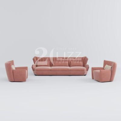 2022 Latest New Design European Style Wooden Frame Hotel Home Lounge Living Room Pink Fabric Floor Sofa