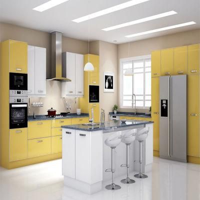 Cheapest Small Size Cabinet Free Design Modern Fashion High Gloss Yellow Lacquer Kitchen Cabinets