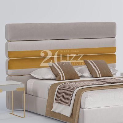 Classical Modern Luxury King Size Hotel Home Furniture European Yellow Fabric Double Bed Set