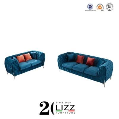 Modern Luxury Chesterfield Leisure Fabric Sofa Set with Stainless Steel Feet