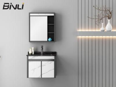 Hot Selling White Space Aluminium Bathroom Cabinet Bathroom Furniture with Black Marble Countertop