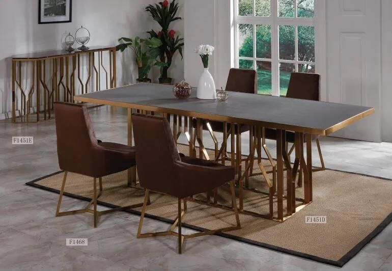 High-End Dining Table with Round Marble Countertops and Stainless Steel Base