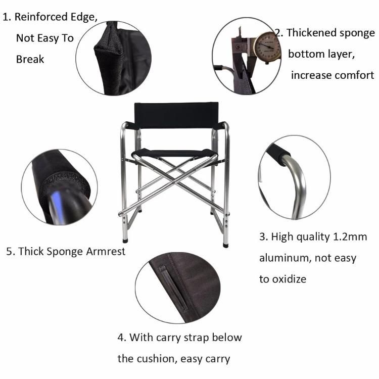 Portable Black Aluminum Folding Director Chair with Side Table