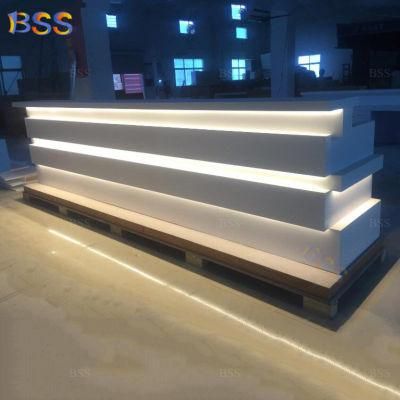 Narrow Lighted White Hotel Drink Bar Table High Bar Counter