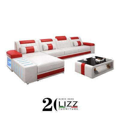 Fashion New Modern Living Room Furniture Set Genuine Leather Leisure Sectional LED Sofa