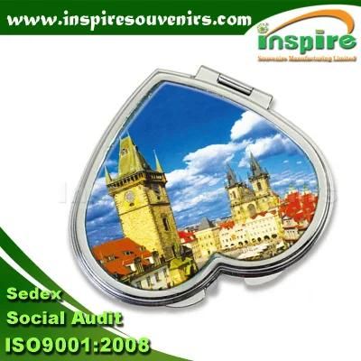 Heart-Shaped Metal Souvenir Epoxy Sticker Pocket Mirror