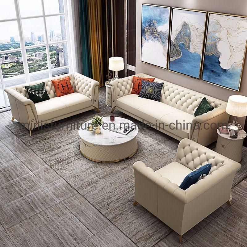 (MN-HSF15) Modern Home Living Room Furniture White Leather 1+2+3 Sofa Set