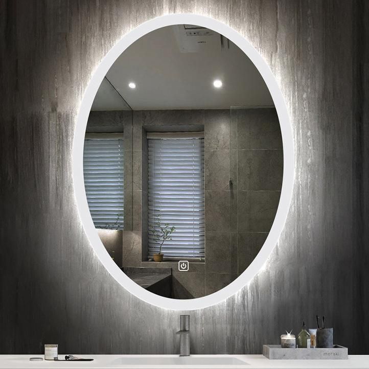 Woman Round LED Bathroom Mirror Illuminated with Defogger and Dimming