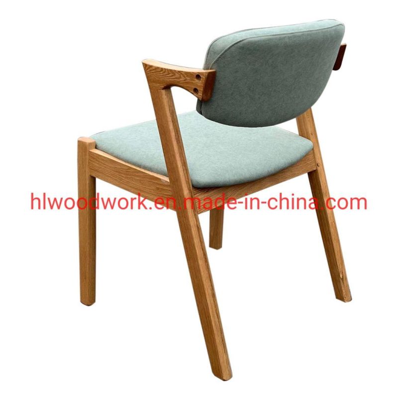 Oak Wood Z Chair Oak Wood Frame Natural Color Green Fabric Cushion and Back Dining Chair Coffee Shop Chair Office Chair Home Furniture