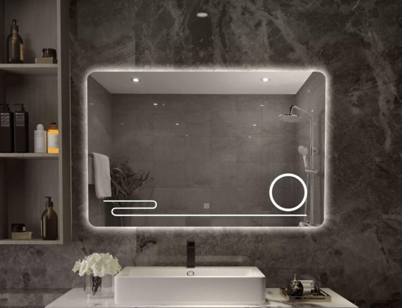 Smart Bathroom Mirror Toilet Square Wall LED Demister with Light Touch Screen Toilet Makeup Mirror