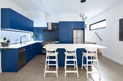 Dark Blue Open Frame Shaker L-Shaped Sample Display Design Medium Density Fibre Kitchen Buffet Cabinets
