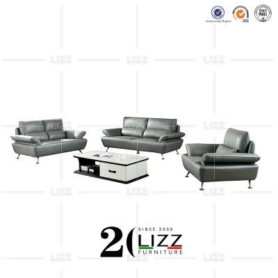European Design Simple Home Hotel Furniture Stainless Steel Leg Living Room Genuine Leather Sofa
