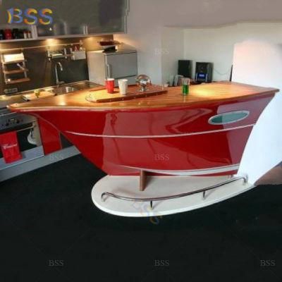 Special Boat Shape Red Mini Bar Counter at Home