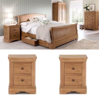 Oak Sleigh Bed with Storage + 2 Bedsides Home Furniture Sets