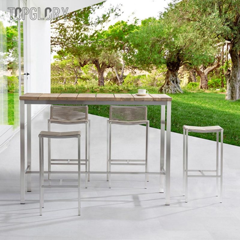 Modern Outdoor Stainless Steel Table and Chair Without Back for Bar Garden Coffee Shop Wedding Decoration