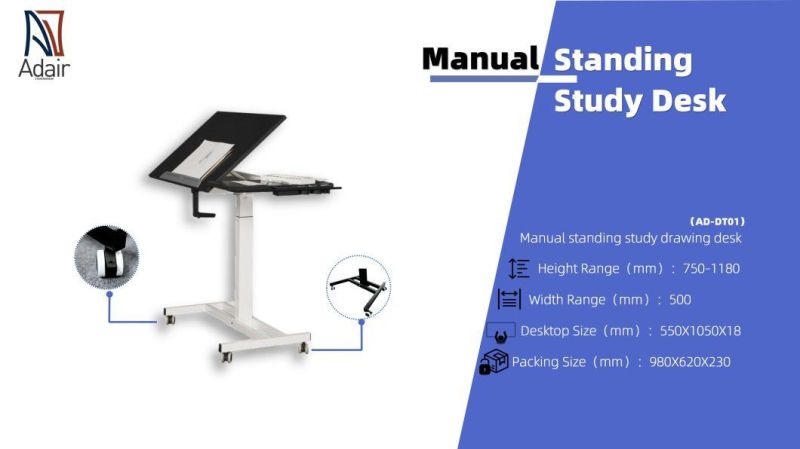 Hand Crank Office Coffee Sit Stand Height Adjustable Laptop Desk with Single Leg