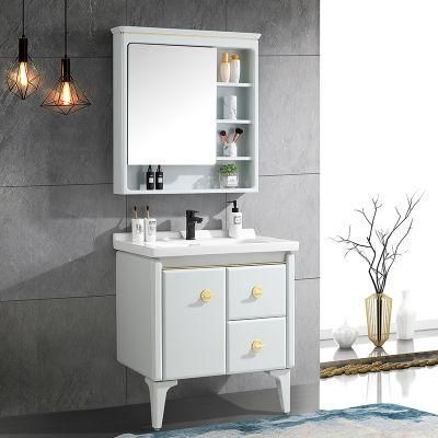 Factory Wholesale Price Modern Minimalist Solid Wood Bathroom Vanity Combination with LED Round Smart Mirror Corner Bathroom Cabinet