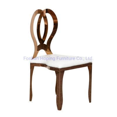 Modern Rose Gold Stainless Steel Banquet Leather Restaurant Dining Table Chair Set for Events Luxury Heart Shape Design Wedding Chair