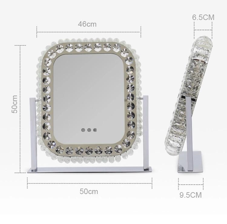 Crystal Hollywood Makeup Mirror with Light and Stainless Metal Base