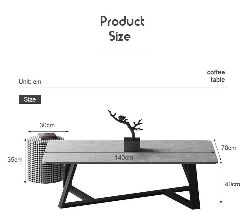 Custom Cheap Industrial Furniture Stone Coffee Table with Black Metal Legs