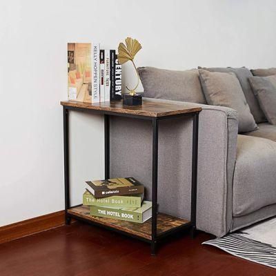 Industrial Side Table End Table with Shelf Narrow Table for Living Room