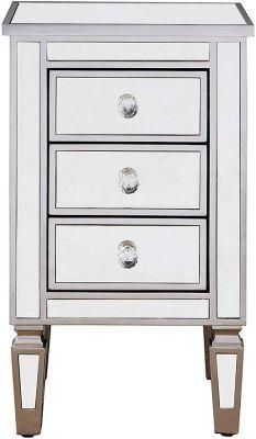 3-Drawer Mirrored End Table Mirrored Furniture Nightstand Glass Bedside Table