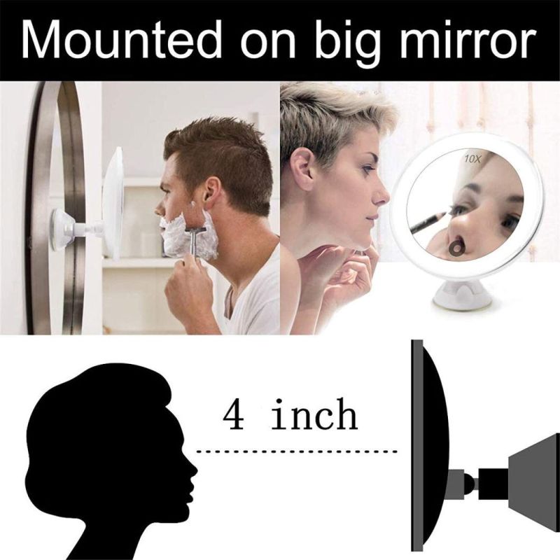 Espejo LED 10X Magnifying Suction Cup Lighted Makeup Mirror with Touch
