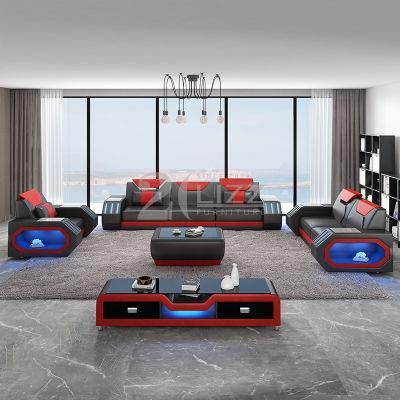 Modern Design Home Sitting Room Furniture Italian Leather LED Leisure Sofa Set