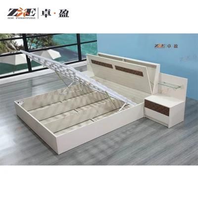 Foshan Factory Modern Wooden Storage Bed with Night Table