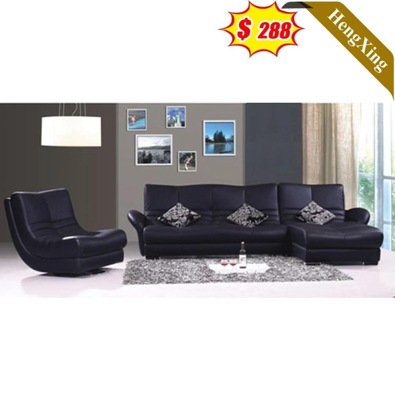 Foshan Factory Direct Simple Design PU Sofa Set Black Leather L Shape Sofas