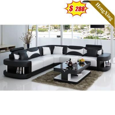 Modern Home Furniture Living Room Wooden Frame Leather Sofas Black PU L Shape Sofa