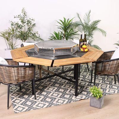 Modern Wholesale Wooden Table and Chair Rattan Outdoor Dining Set Wicker Garden Furniture