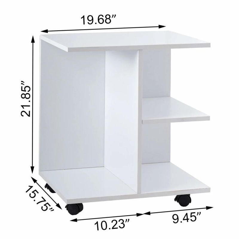 Nightstand Modern End Side Table with Rolling Wheels, Bedside Table with Open Shelf