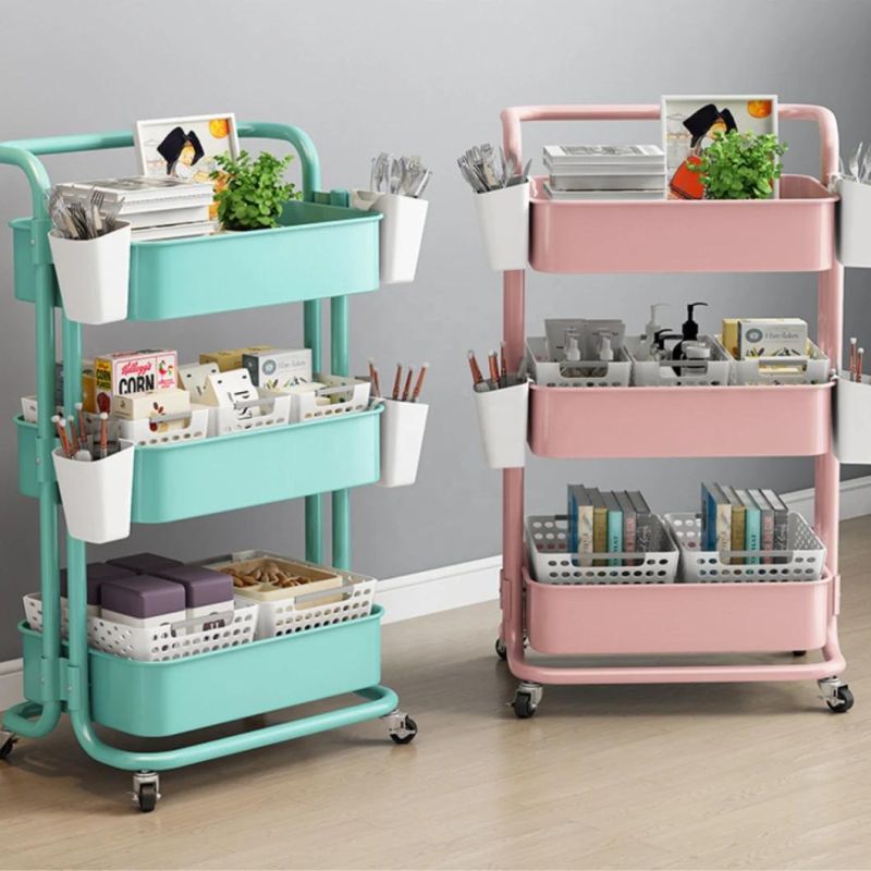 Amazon Hot Selling Kitchen Cart Hotel Foldable Three Layers ABS Storage Trolley Cart with Wheels