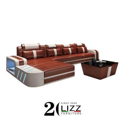 New Italian Furniture Modern Functional LED U Shape Leather Sofa Set