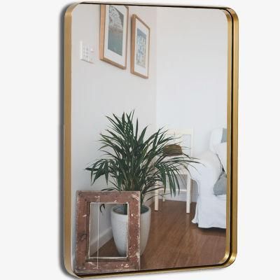 Contemporary Hotel Bathroom Brushed Gold Iron Framed Rectangle Vanity Mirror