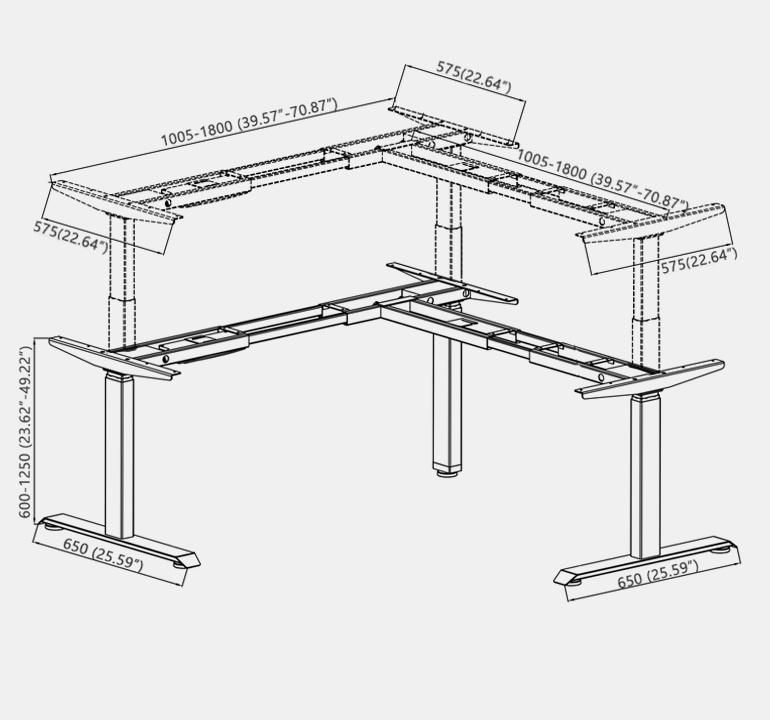3 Legs L Shape Ergonomic Executive Height Adjustable Standing Desk