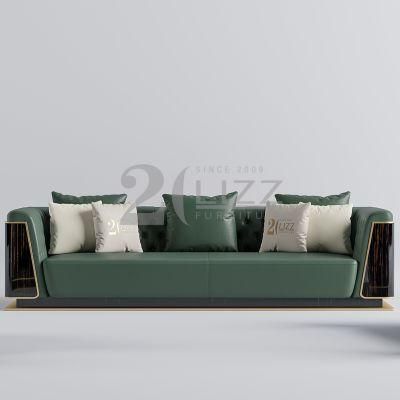 Factory Wholesale Italian Design Tufted Button Bedroom Furniture Sectional Modern Luxury Green Genuine Leather Sofa