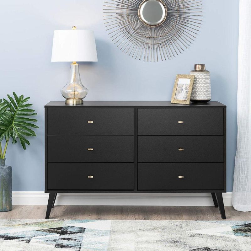 Nova Black Modern Engineered Wood Dresser with 6-Drawer