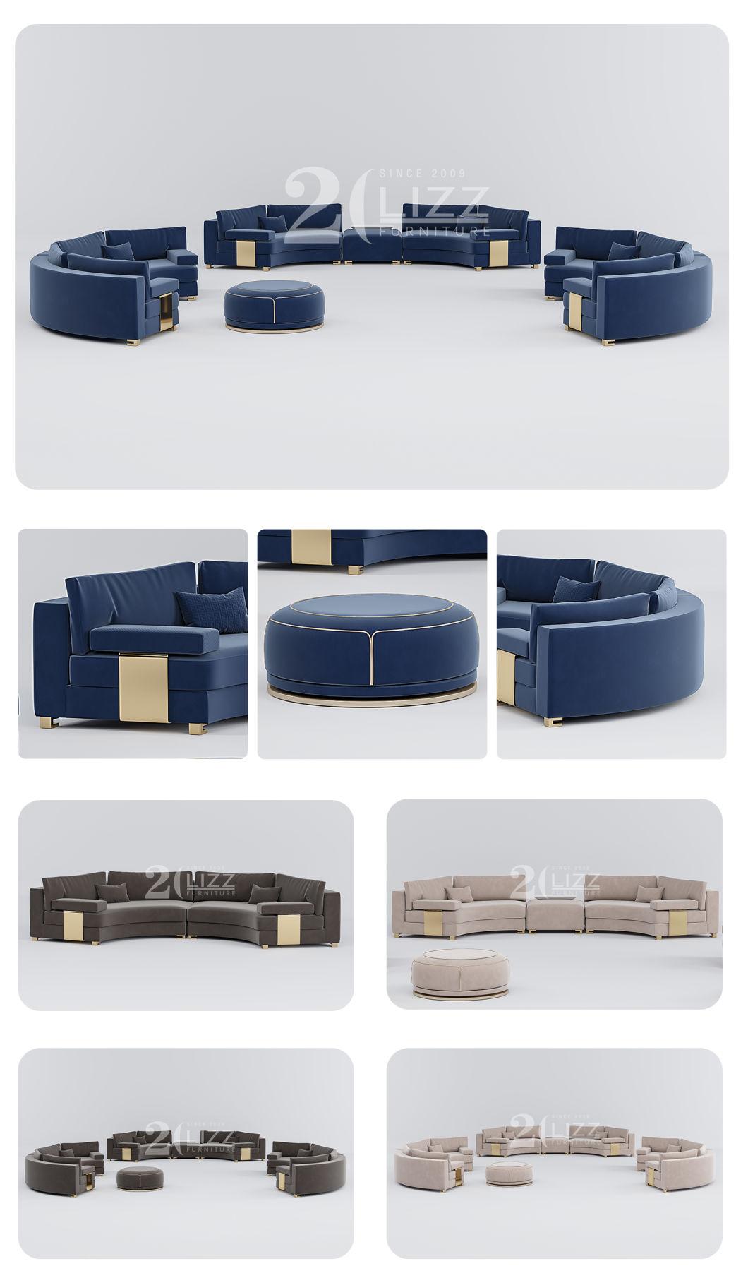 Unique European Design Sectional Curved Sofa Living Room Furniture Set Stylish Metal Decor Fabric Couch