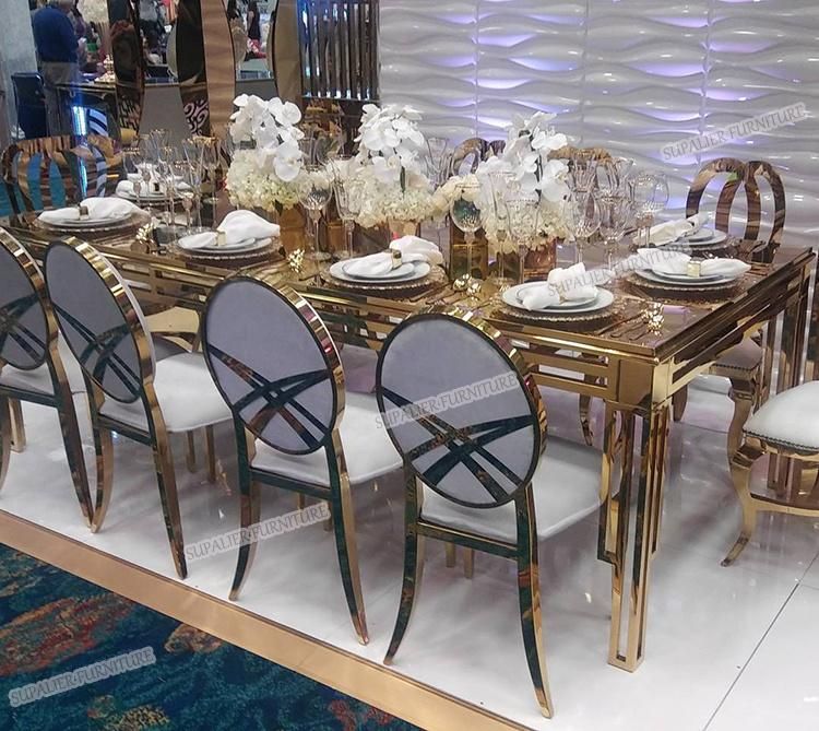 Luxury Gold Stainless Steel Wedding Dining Table and Chairs