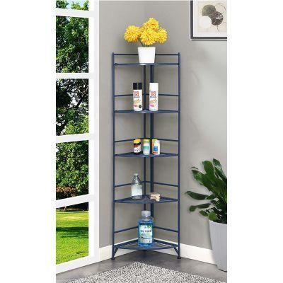 Carbon Steel Storage Shelf Foldable Stand Wire Holder Organizer Metal Kitchen Corner Rack for Living Room Bedroom Kitchen Floor