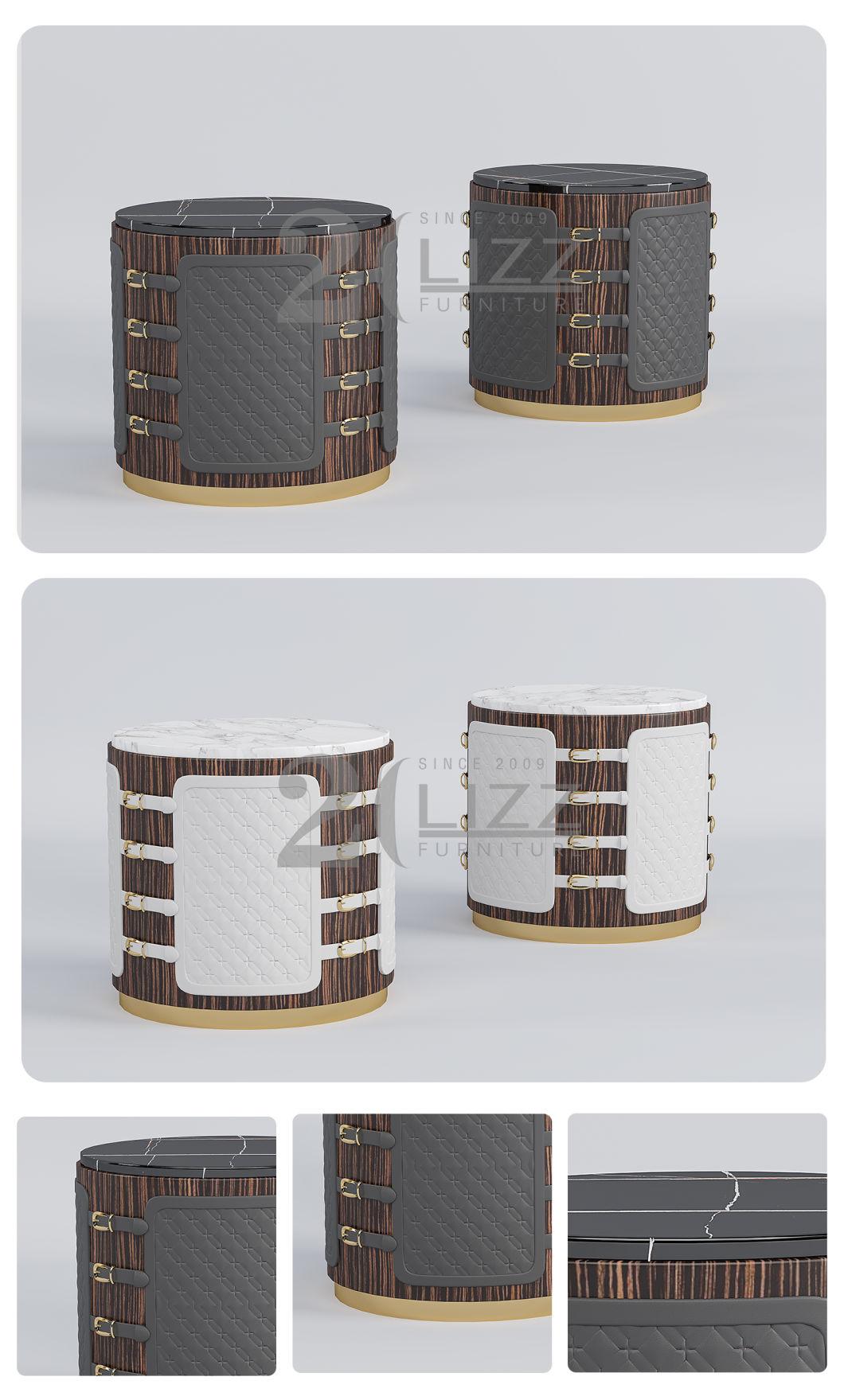 Italian Design Minimalist Modern Bedroom Furniture Cylindric Marble Top Nightstand