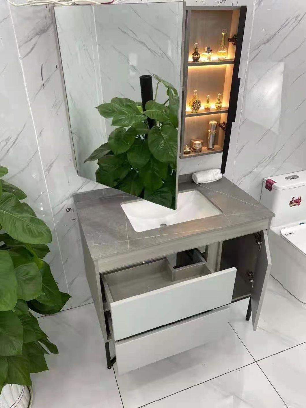 Marble Countertop Floor Solid Wood Bathroom Furniture